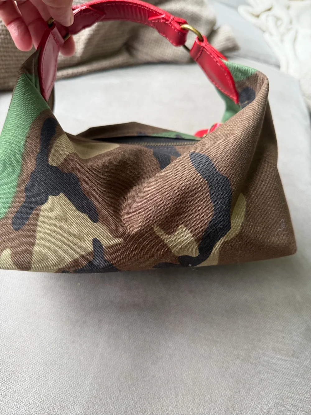 Parker Thatch Camouflage Mini Hobo Bag with Red Trim